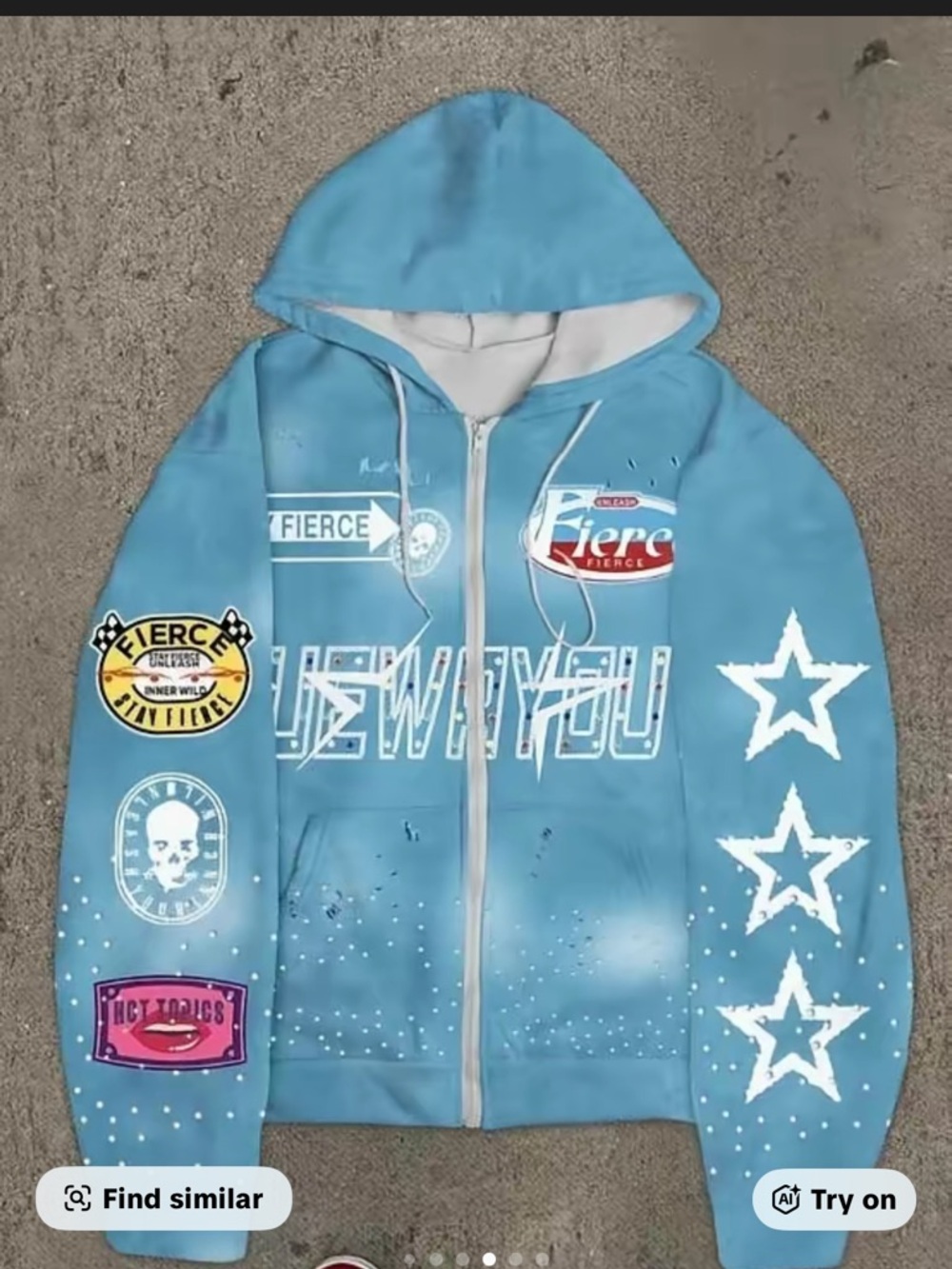 Red Jacket Light Blue Graphic Zip Hoodie with Stars